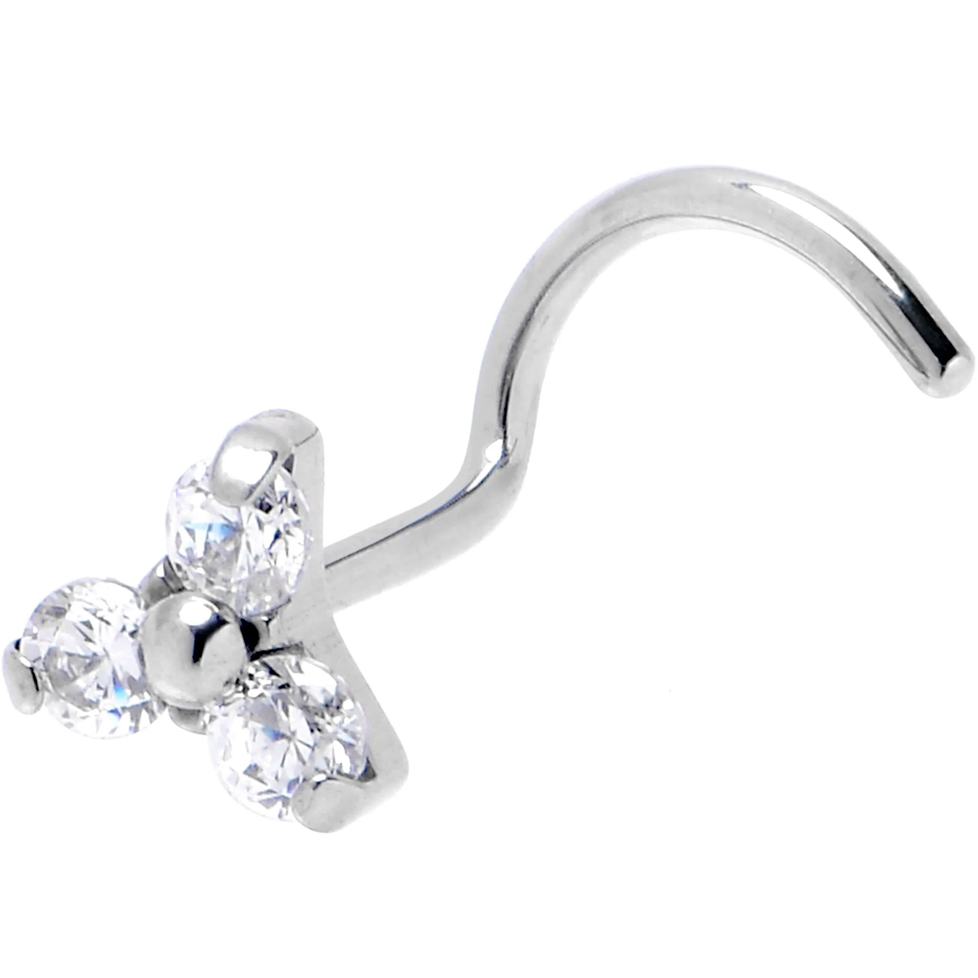 20 Gauge 1/4 ASTM Clear CZ Gem F-136 Titanium Threadless Left Nose Screw