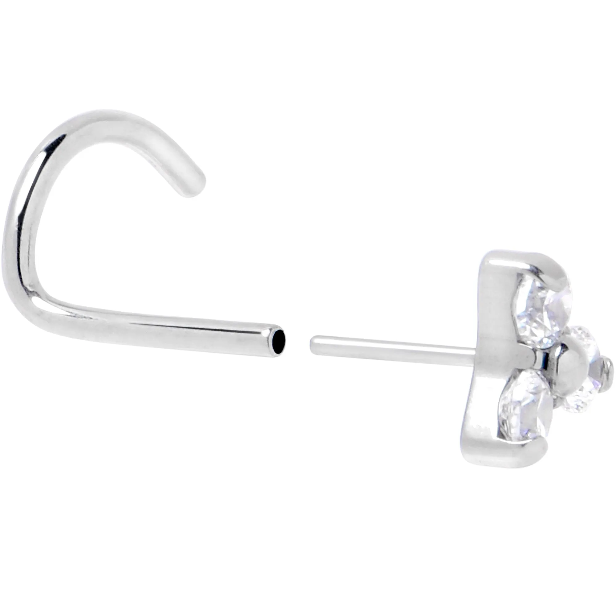 20 Gauge 1/4 ASTM Clear CZ Gem F-136 Titanium Threadless Left Nose Screw