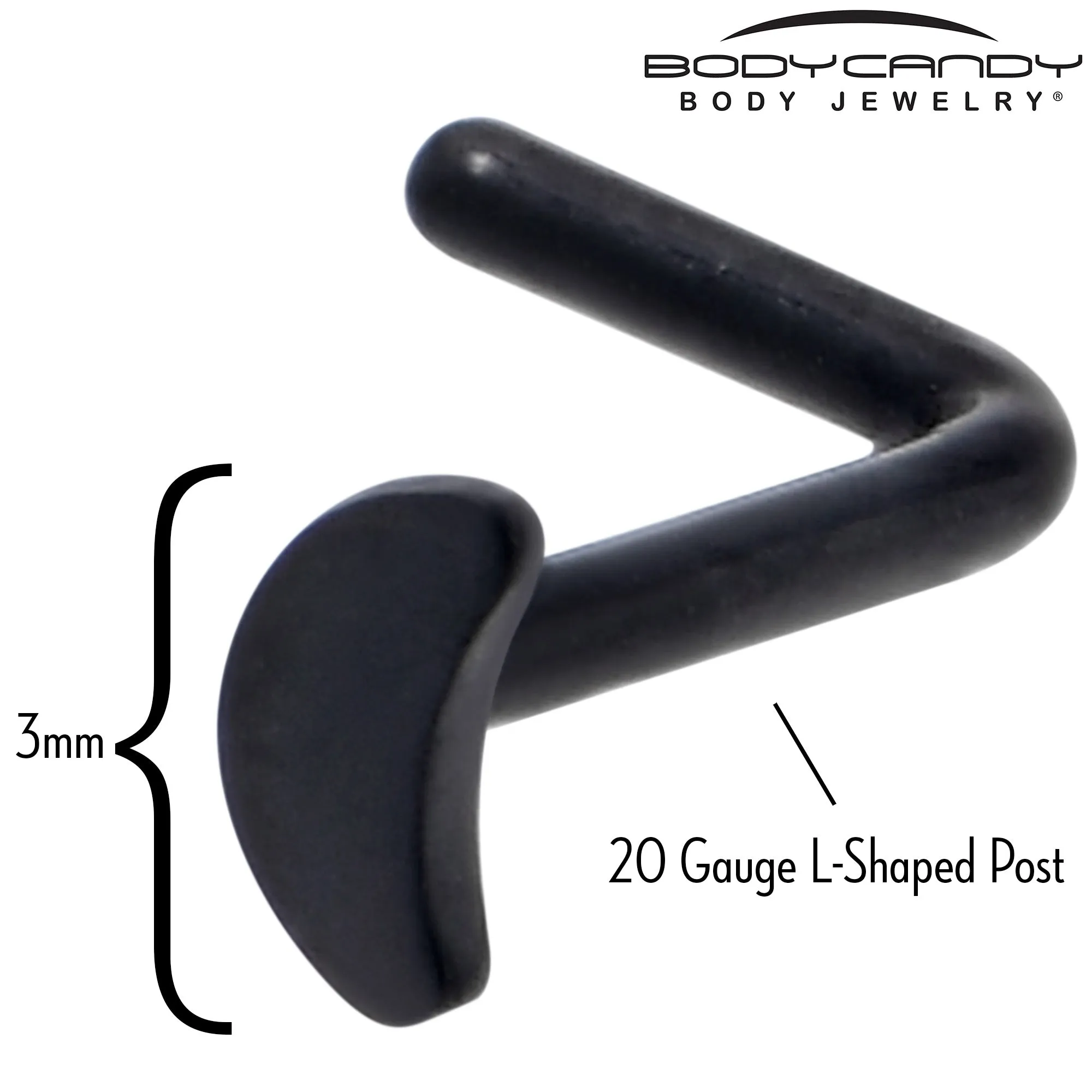 20 Gauge 1/4 Black ASTM F-136 Implant Grade Titanium Moon End L Shape Nose Ring