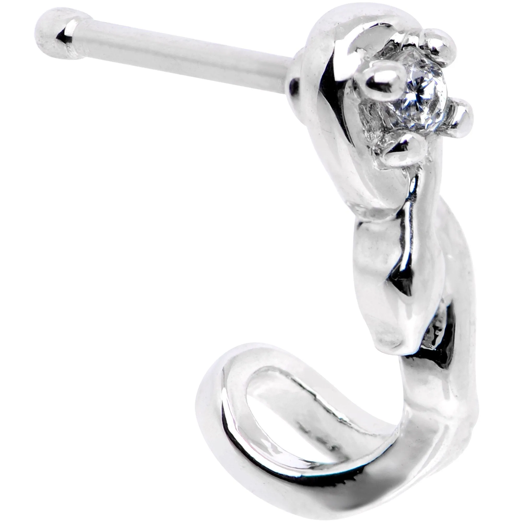 20 Gauge 1/4 Clear CZ Gem Deco Twist Nose Bone