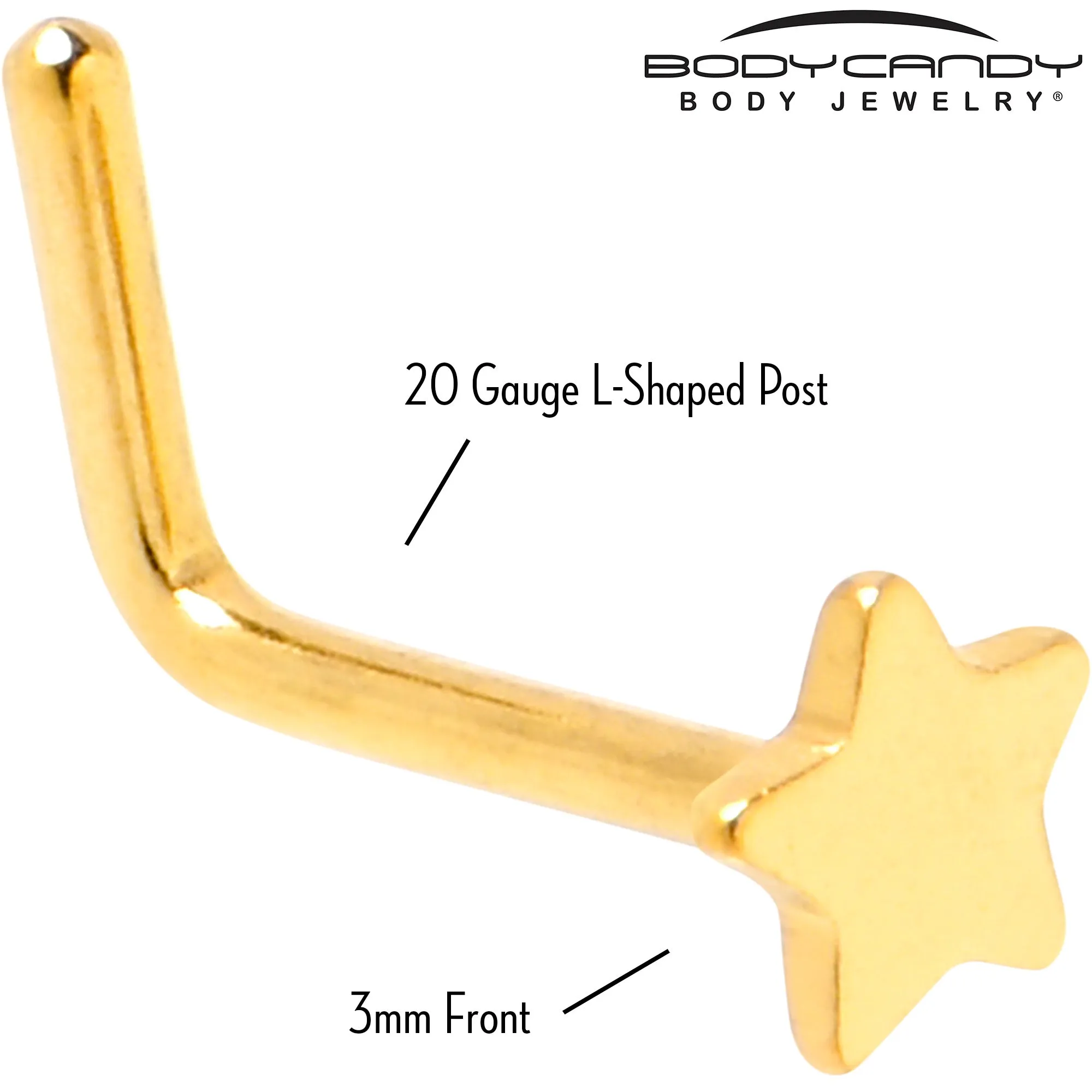 20 Gauge 1/4 Gold Tone ASTM F-136 Implant Grade Titanium Star End L Shape Nose Ring
