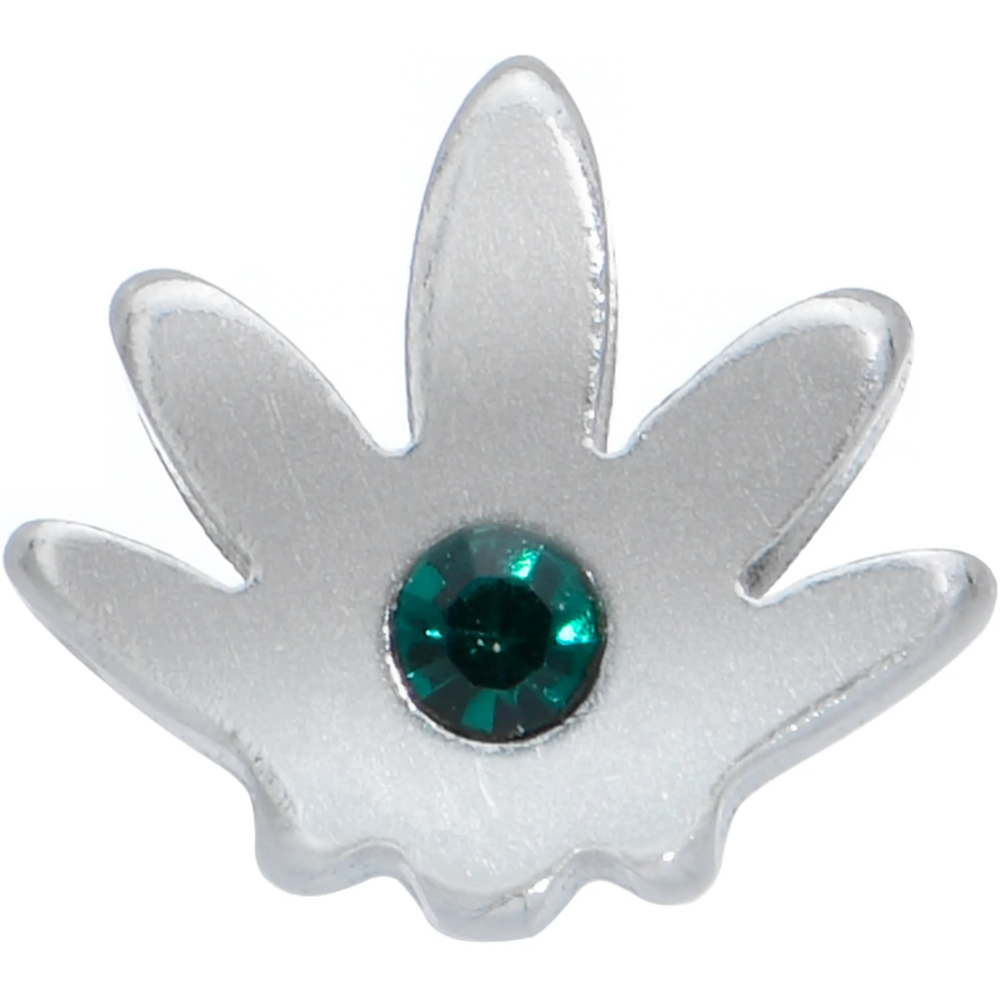 20 Gauge 1/4 Green CZ Gem Simple Pot Leaf L Shape Nose Ring