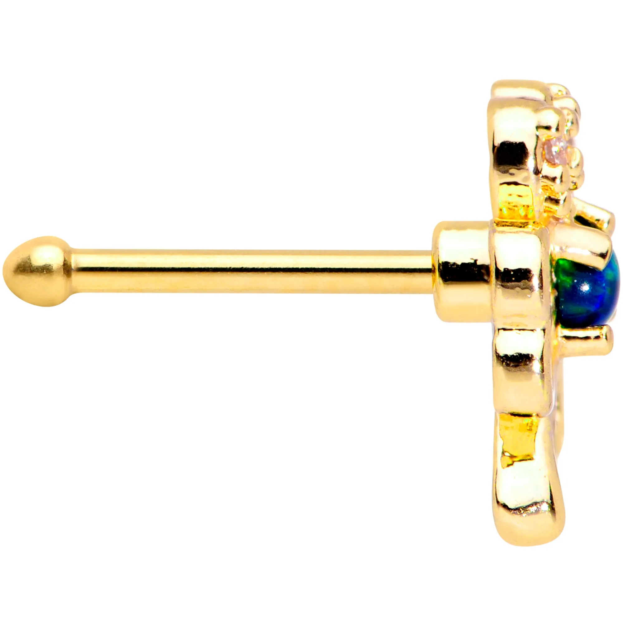 20 Gauge 1/4 Green Synthetic Opal Gold Tone Shamrock St Pats Nose Bone