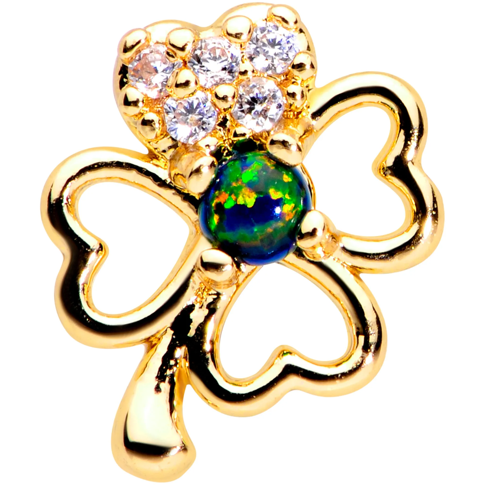 20 Gauge 1/4 Green Synthetic Opal Gold Tone Shamrock St Pats Nose Bone