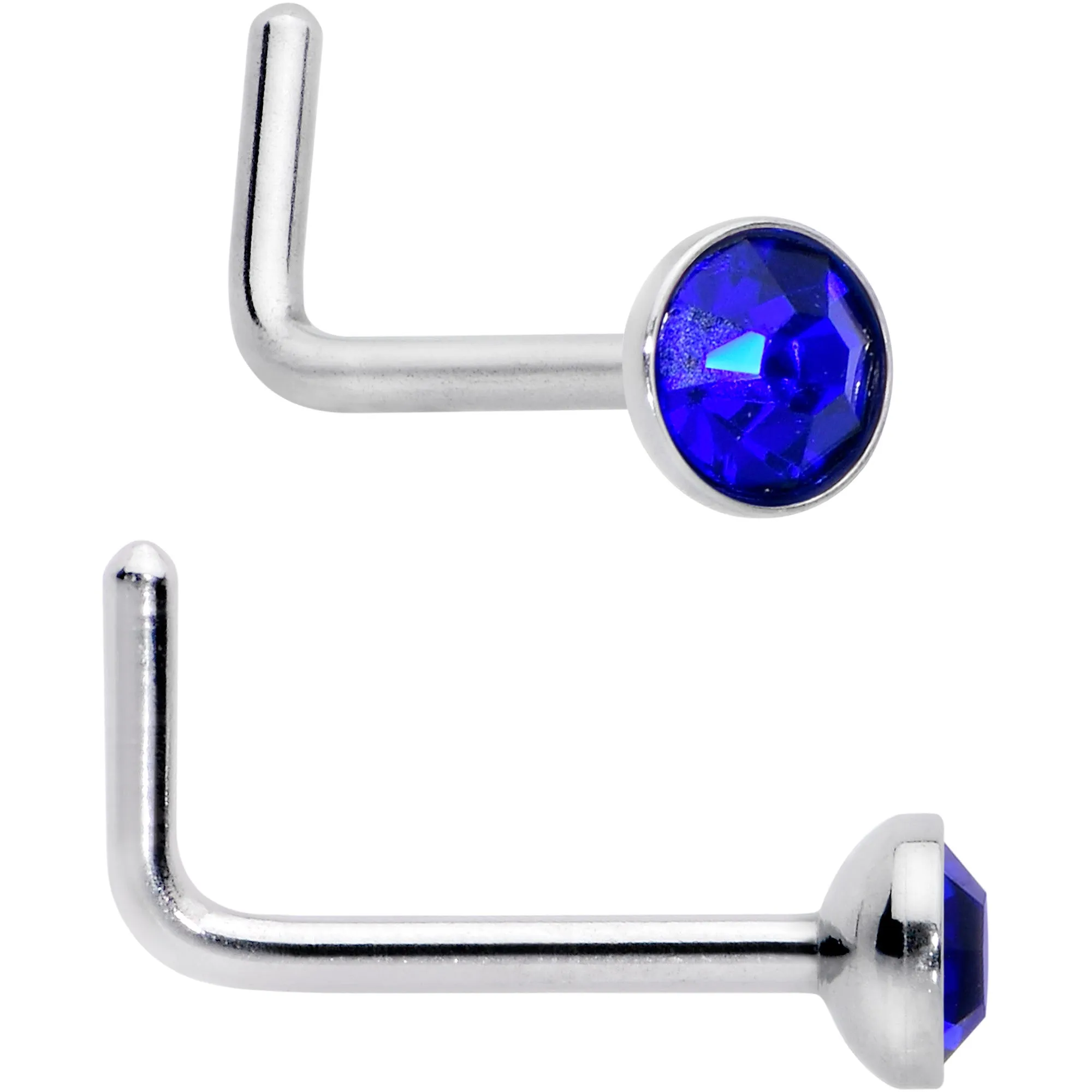 20 Gauge 1/4 Purple Gem Blue Pink Faux Opal Pack L Shape Nose Ring Set of 6