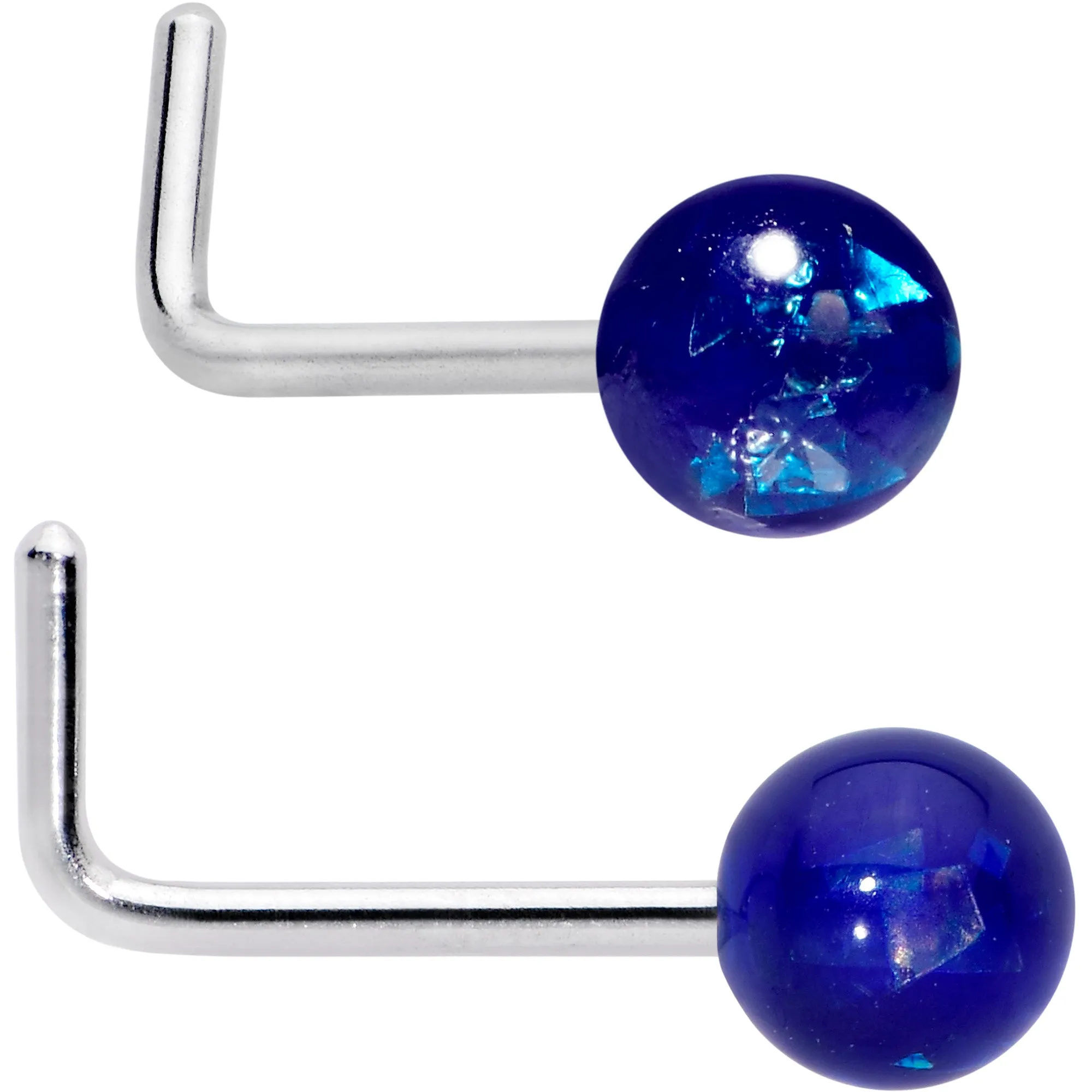 20 Gauge 1/4 Purple Gem Blue Pink Faux Opal Pack L Shape Nose Ring Set of 6
