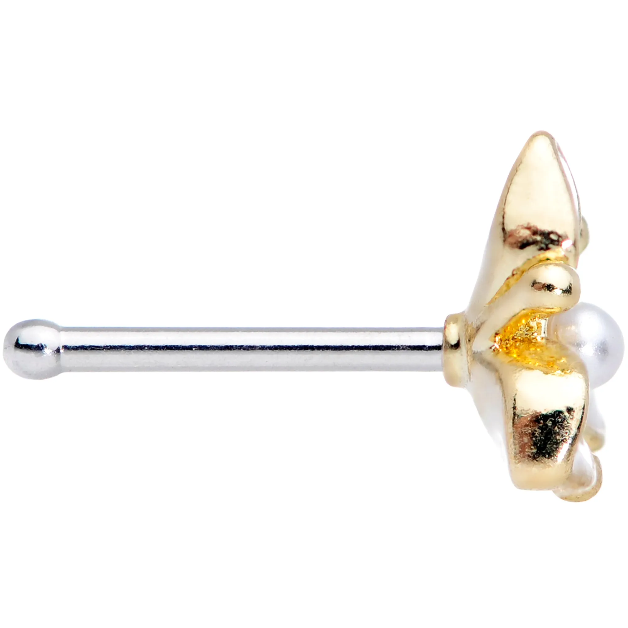 20 Gauge 1/4 Simple White Flower Nose Bone