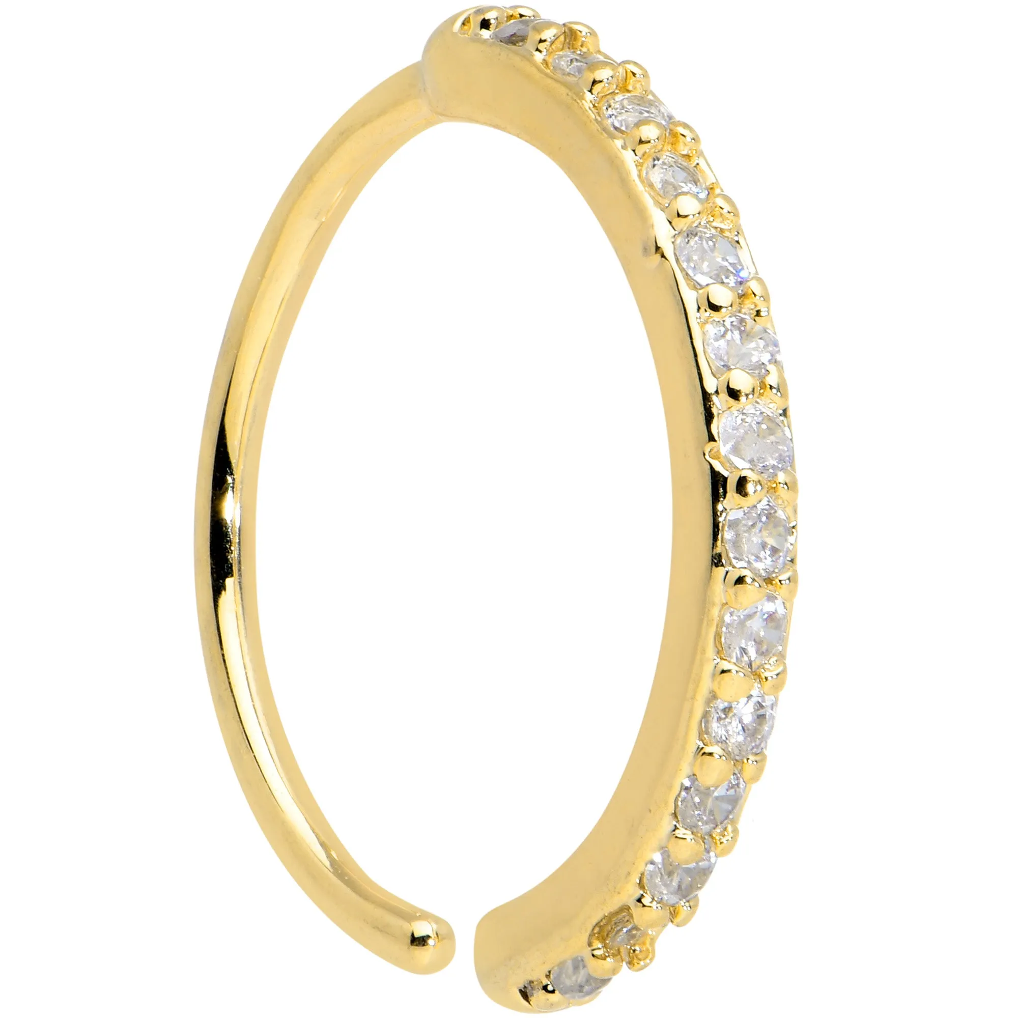 20 Gauge 3/8 Clear CZ Gem Gold Tone Forward Facing Nose Hoop