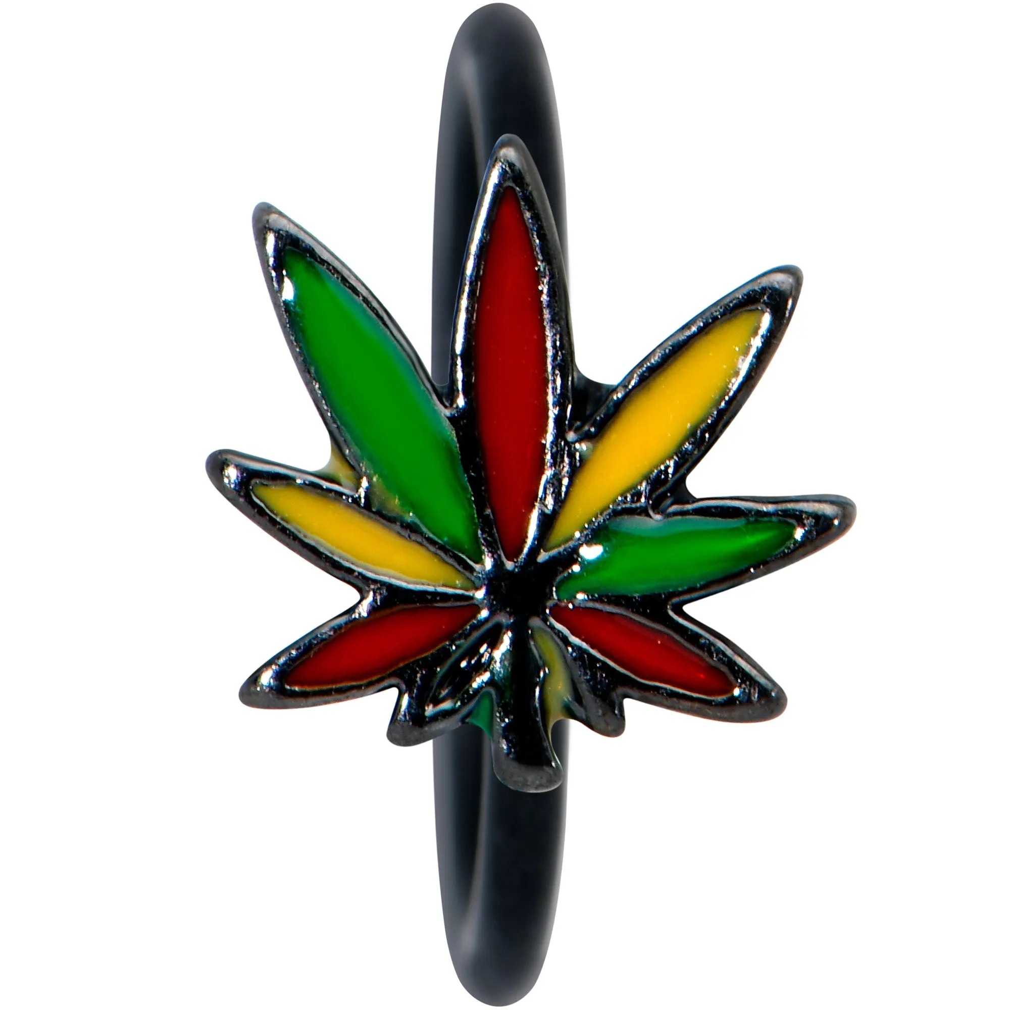 20 Gauge 5/16 Black Multicolor Pot Leaf Nose Hoop