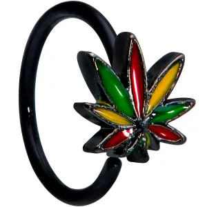 20 Gauge 5/16 Black Multicolor Pot Leaf Nose Hoop