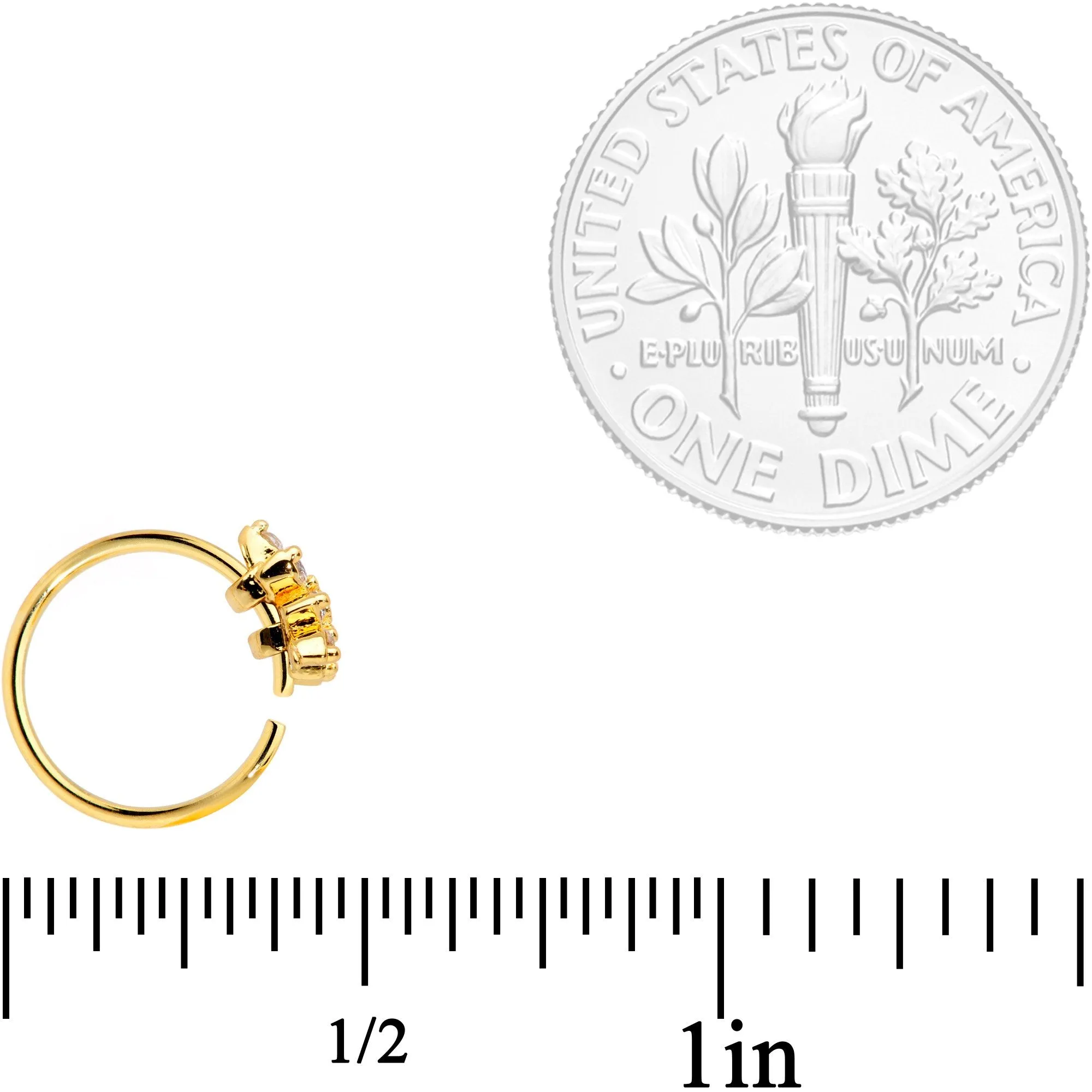 20 Gauge 5/16 Clear CZ Gem Gold Plated Tiny Triangle Nose Hoop