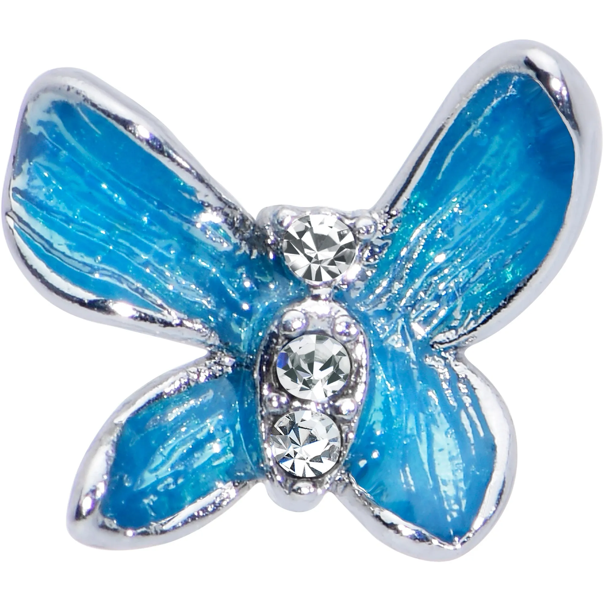 20 Gauge 5/16 Clear Gem Chunky Butterfly Blue Nose Hoop