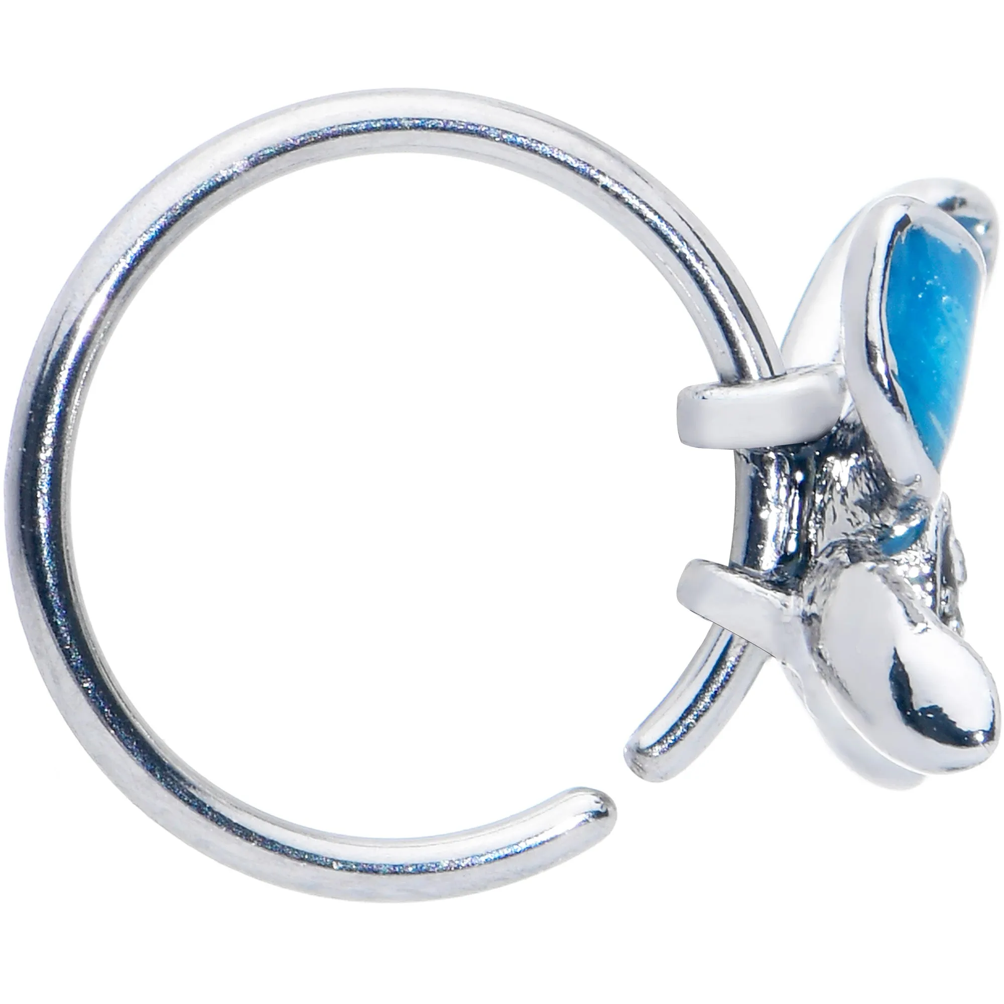 20 Gauge 5/16 Clear Gem Chunky Butterfly Blue Nose Hoop