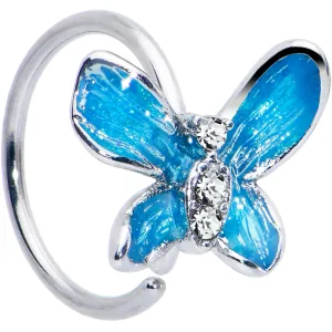20 Gauge 5/16 Clear Gem Chunky Butterfly Blue Nose Hoop