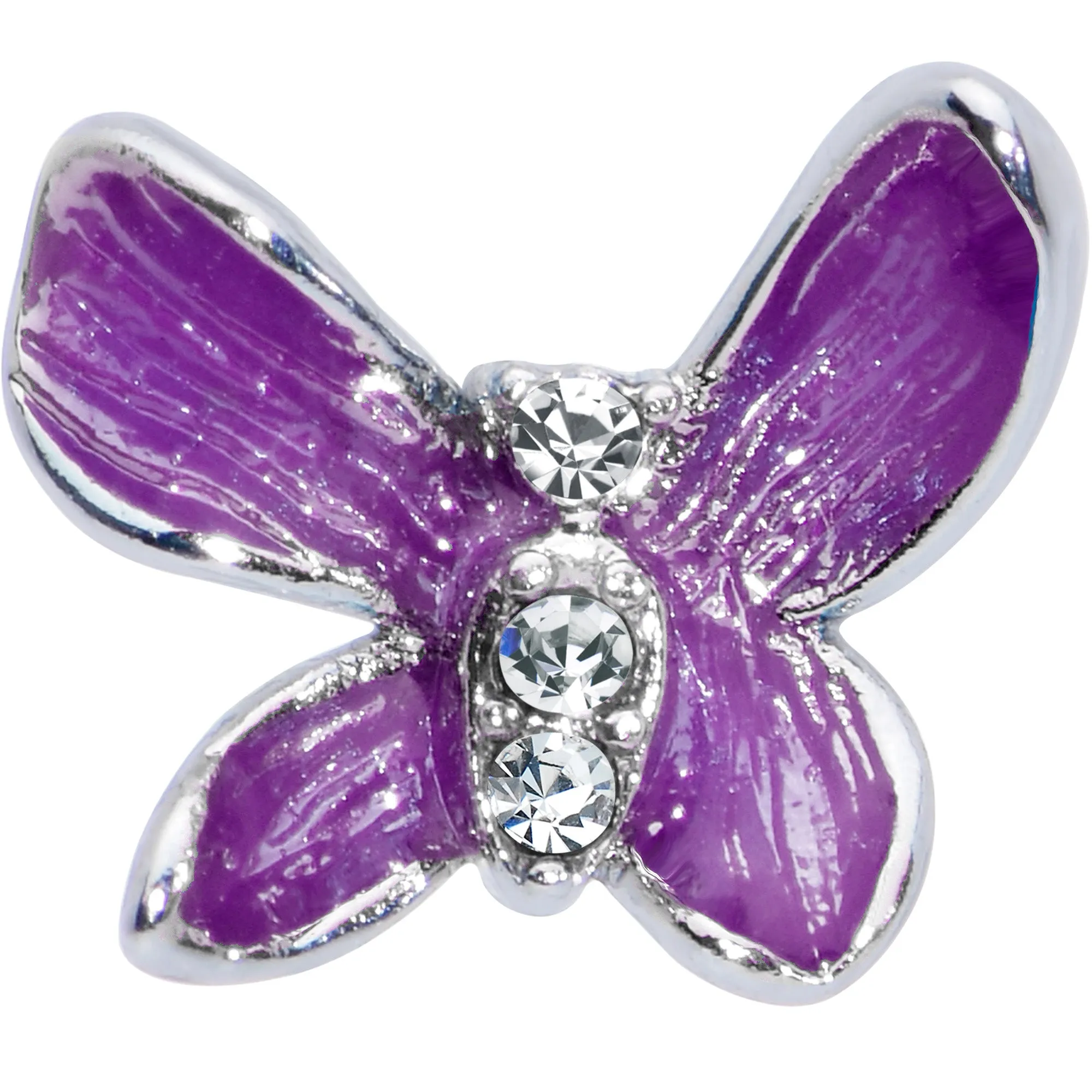 20 Gauge 5/16 Clear Gem Chunky Butterfly Purple Nose Hoop