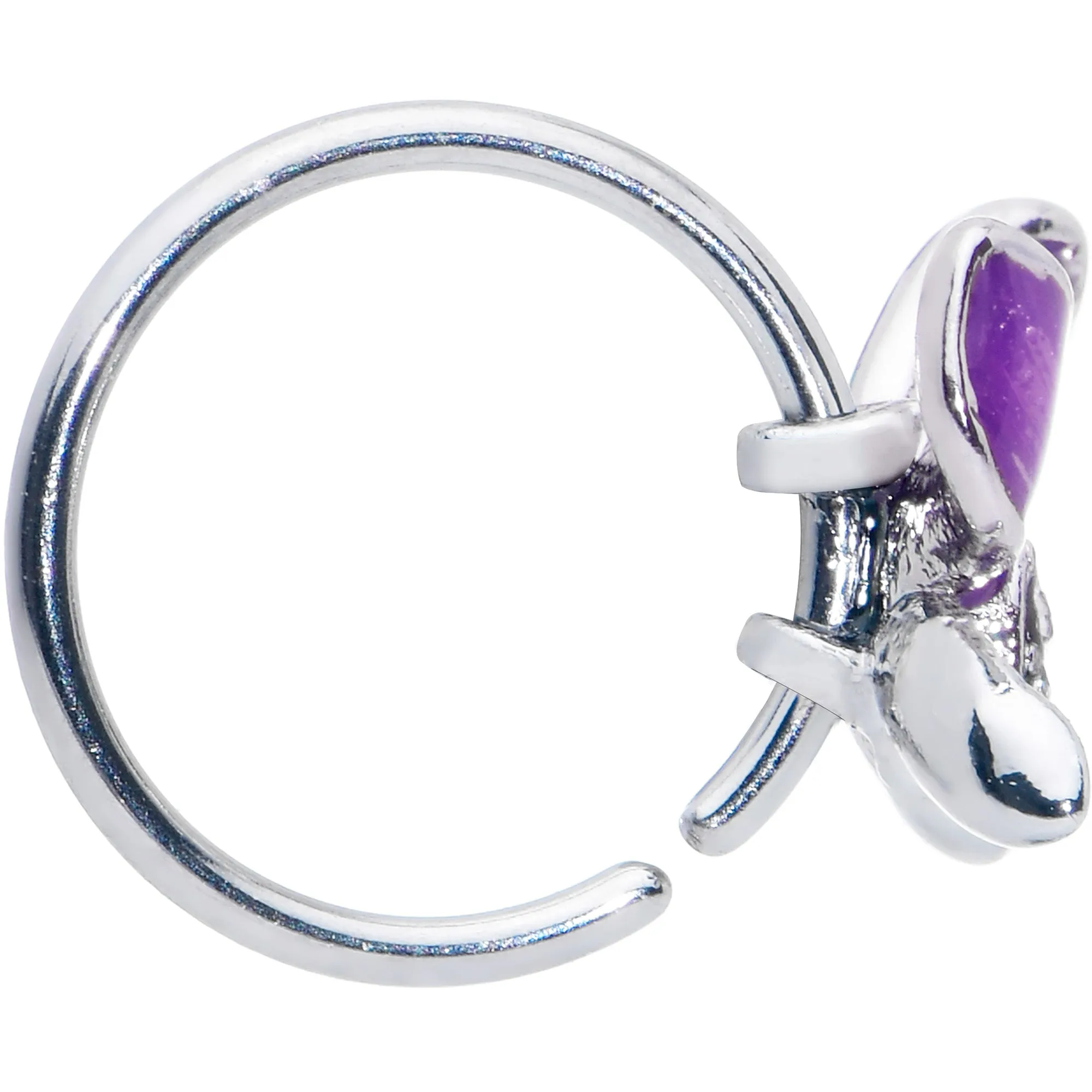 20 Gauge 5/16 Clear Gem Chunky Butterfly Purple Nose Hoop