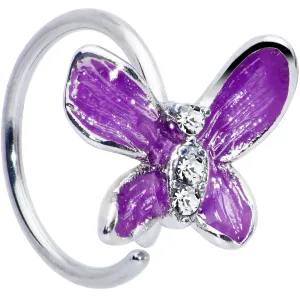 20 Gauge 5/16 Clear Gem Chunky Butterfly Purple Nose Hoop