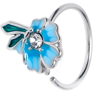 20 Gauge 5/16 Clear Gem Faerie Flower Blue Nose Hoop