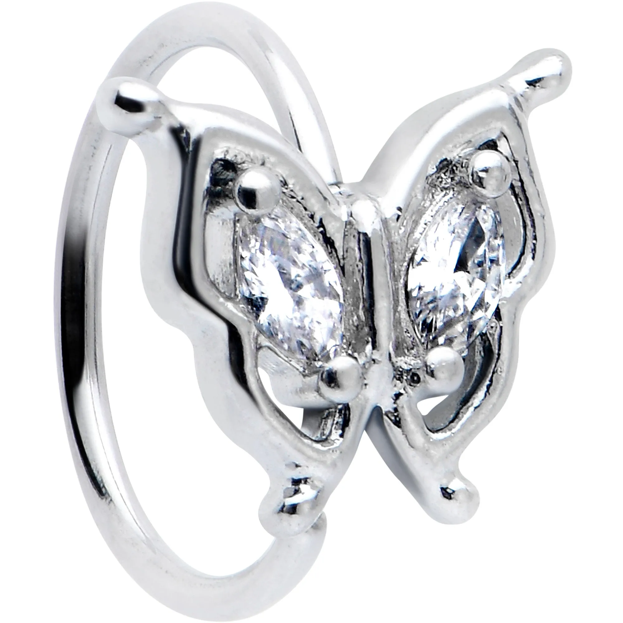 20 Gauge 5/16 Clear Gem Fancy Fab Butterfly Nose Hoop