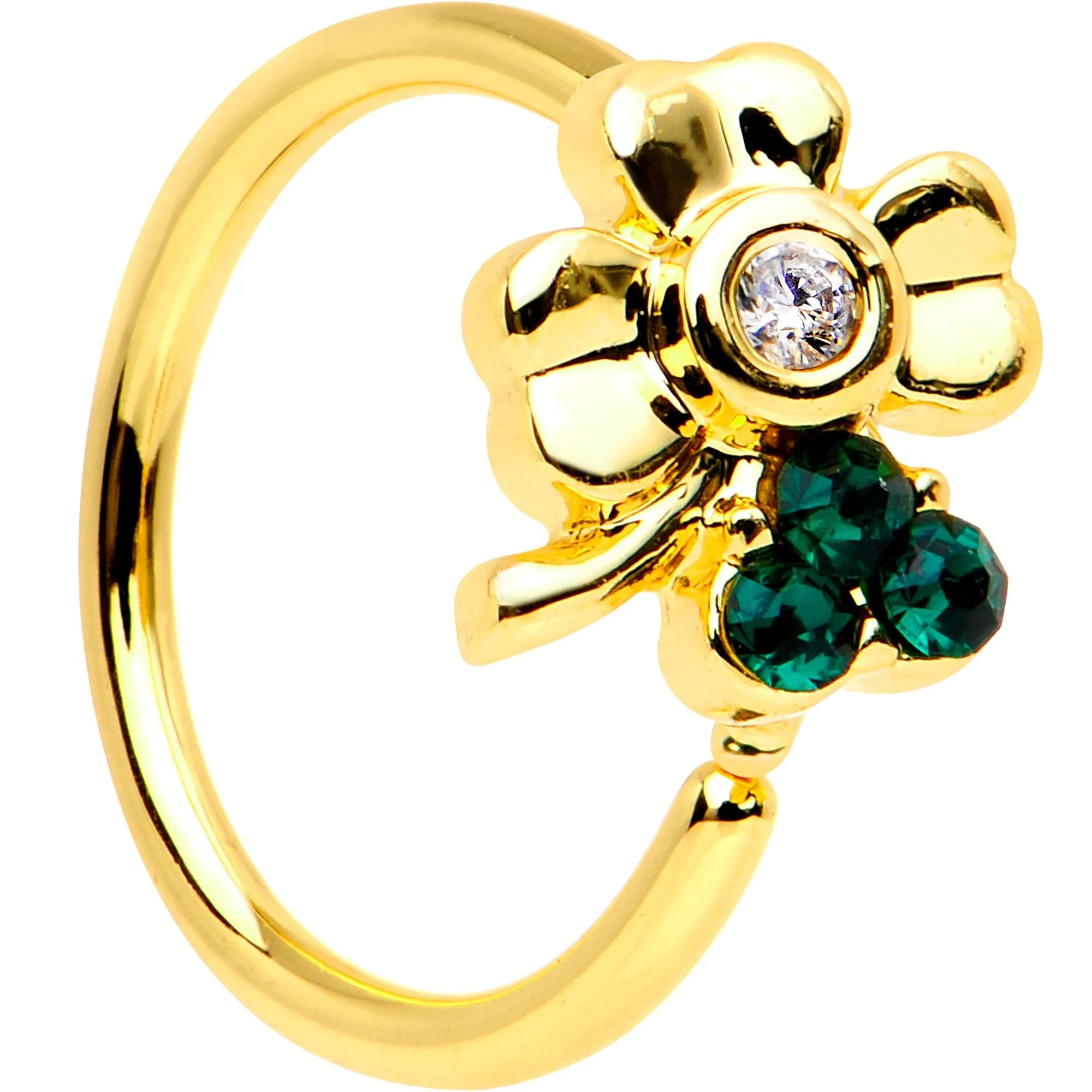 20 Gauge 5/16 Green Gem Gold PVD Clover Bow Seamless Circular Ring