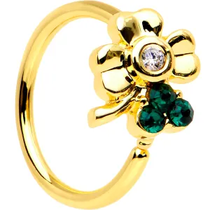 20 Gauge 5/16 Green Gem Gold PVD Clover Bow Seamless Circular Ring