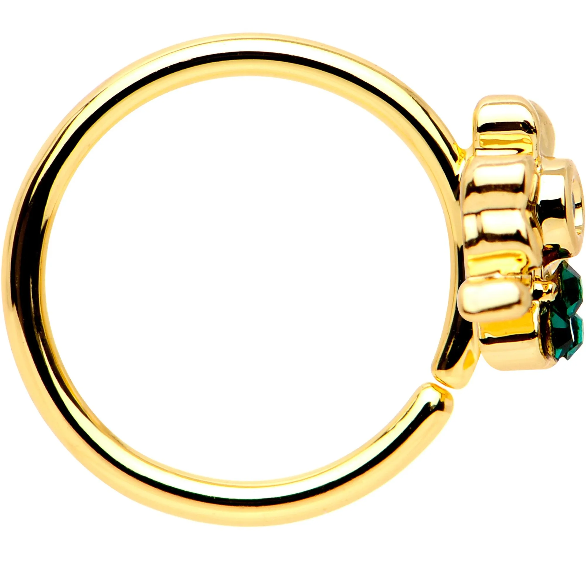 20 Gauge 5/16 Green Gem Gold PVD Clover Bow Seamless Circular Ring
