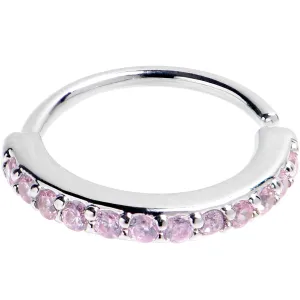 20 Gauge 5/16 Pink CZ Gem Forward Facing Seamless Closure Ring