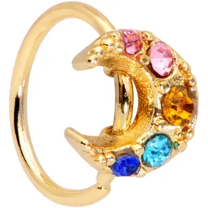 20 Gauge 5/16 Rainbow Gem Gold Tone Crescent Moon Nose Hoop