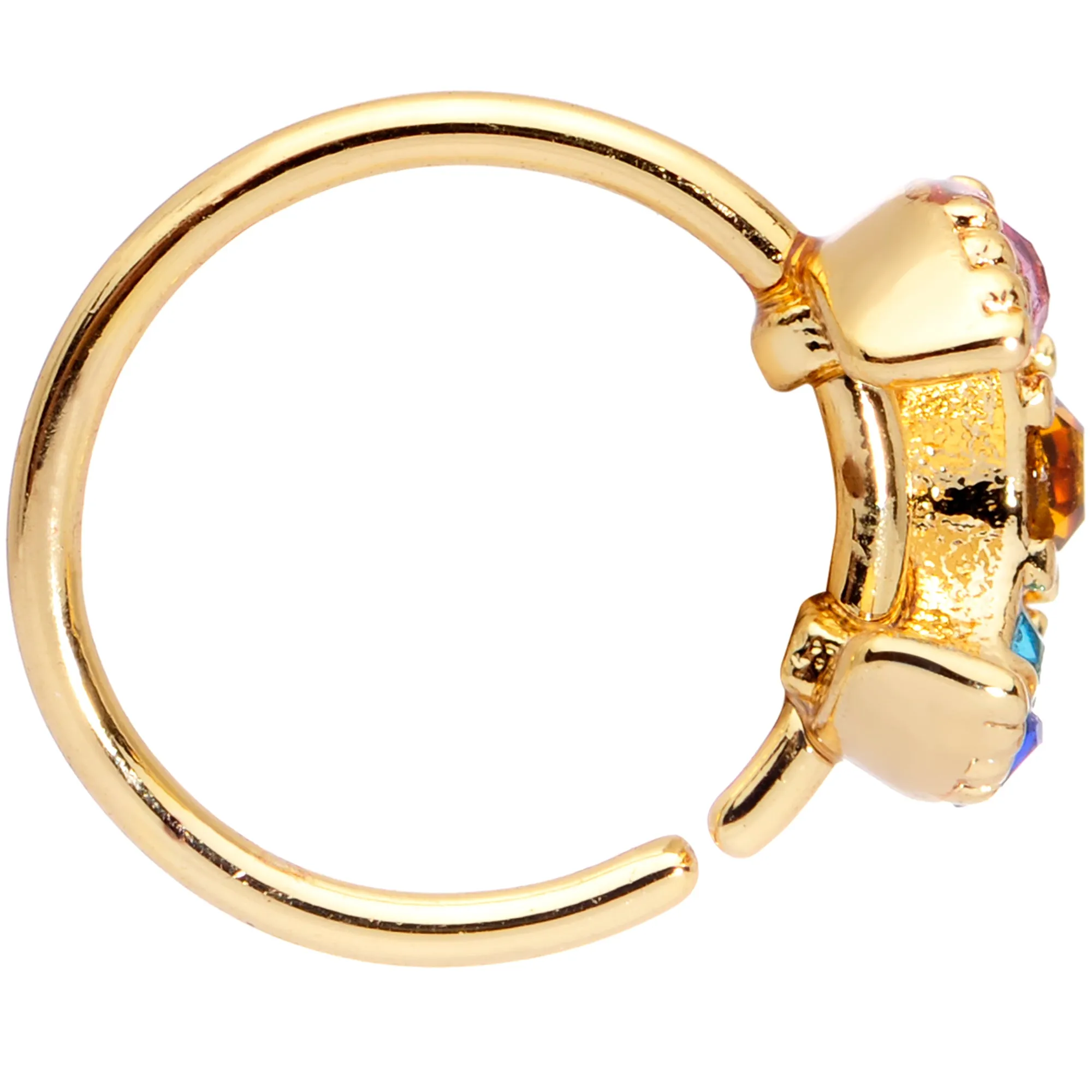 20 Gauge 5/16 Rainbow Gem Gold Tone Crescent Moon Nose Hoop