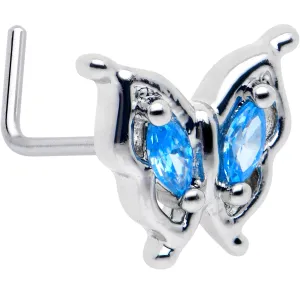 20 Gauge 7mm Blue Gem Fancy Fab Butterfly L Shape Nose Ring