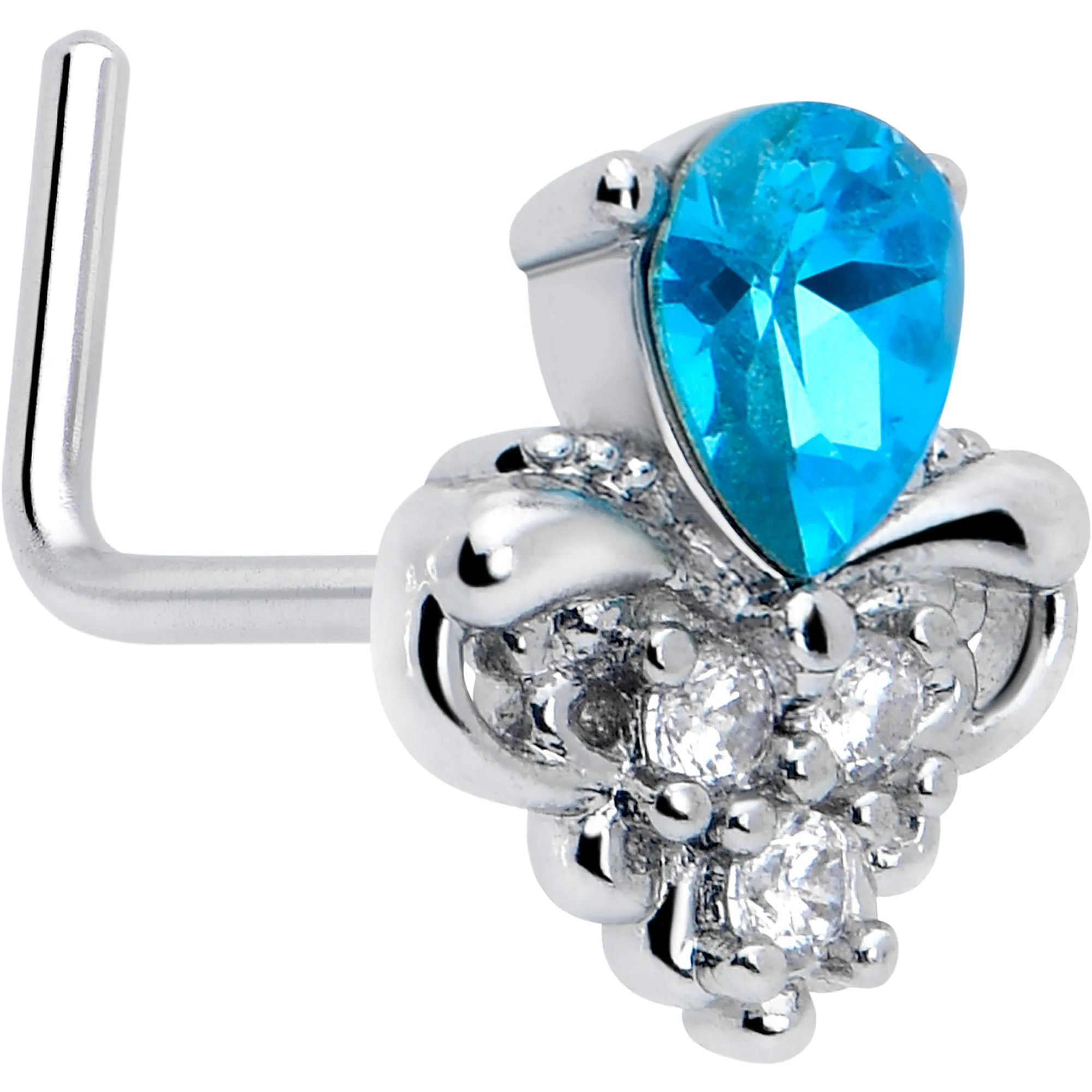 20 Gauge 7mm Blue Gem Style Simplicity L Shape Nose Ring