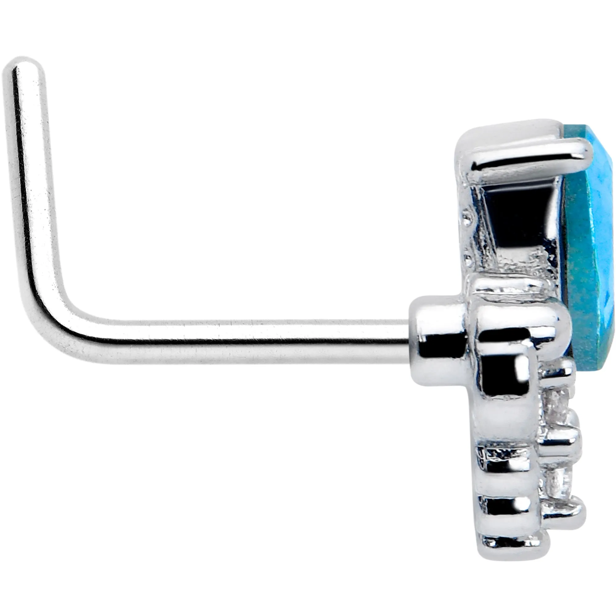 20 Gauge 7mm Blue Gem Style Simplicity L Shape Nose Ring
