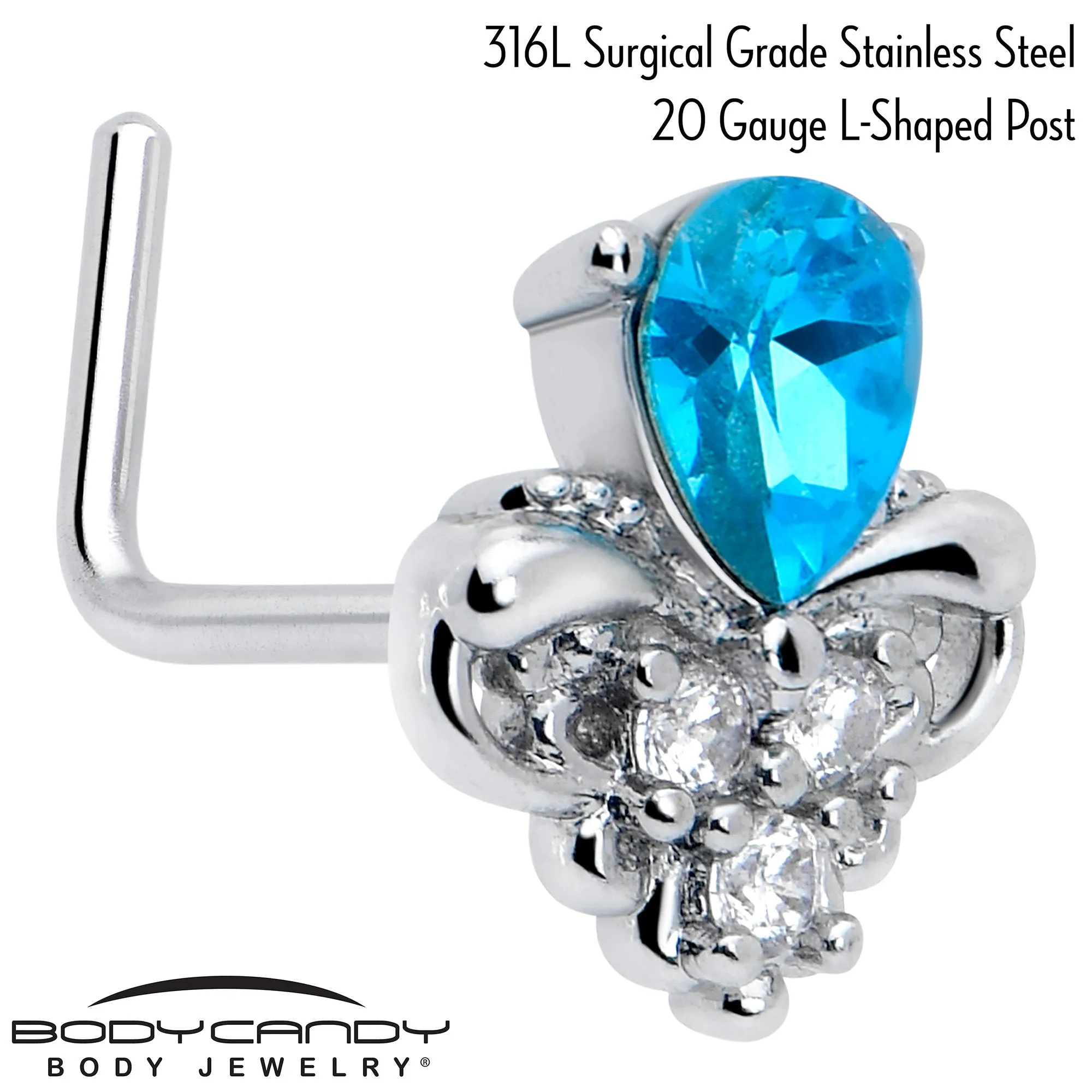 20 Gauge 7mm Blue Gem Style Simplicity L Shape Nose Ring