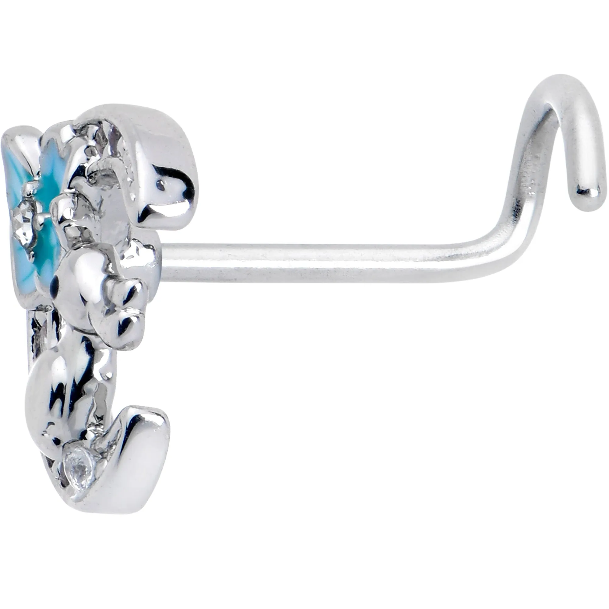 20 Gauge 7mm Clear CZ Gem Rabbit On The Moon Blue Left Side Nose Screw