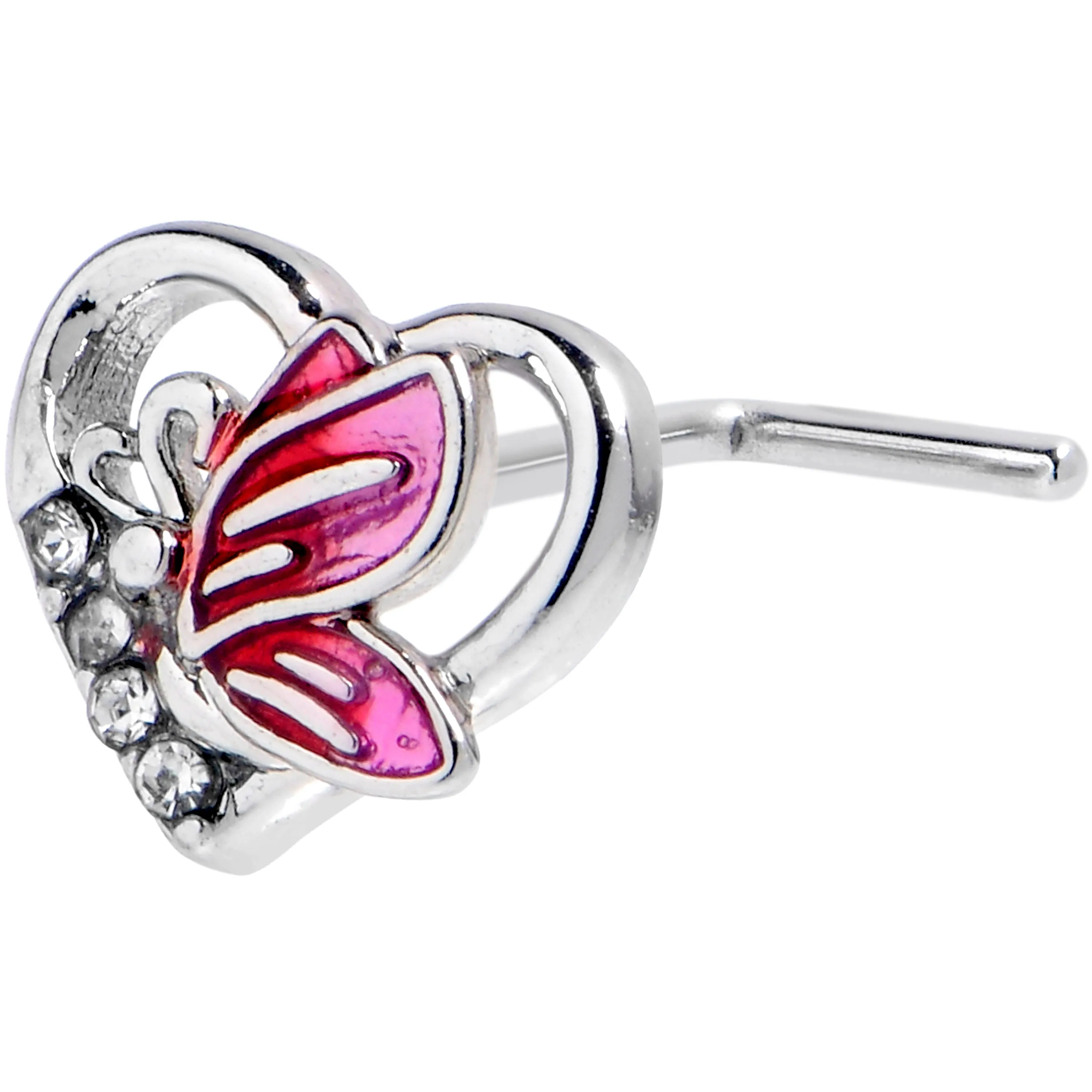 20 Gauge 7mm Clear Gem Butterfly Love Heart L Shape Nose Ring