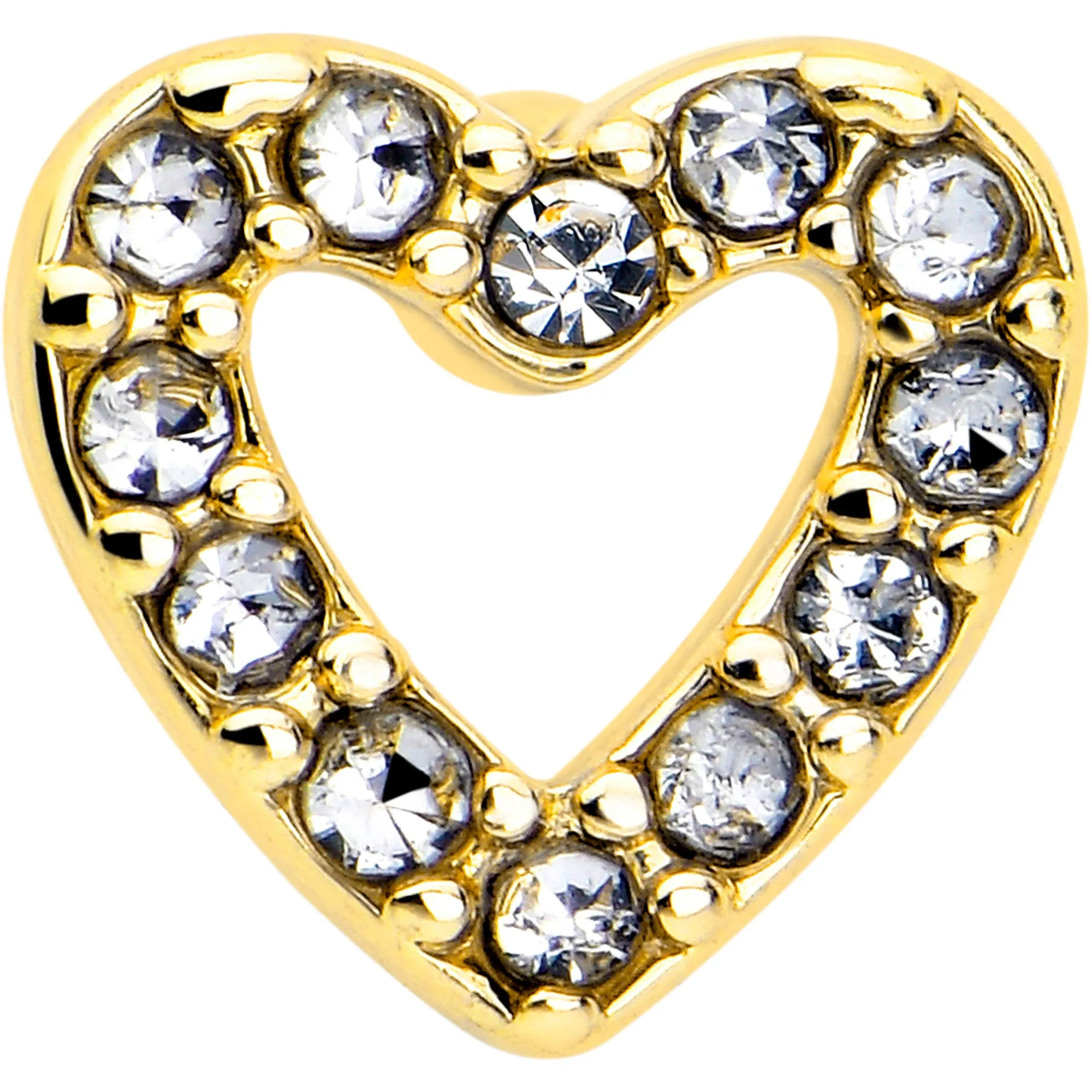 20 Gauge 7mm Clear Gem Golden Hollow Paved Heart L Shape Nose Ring