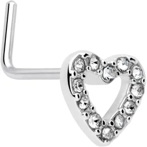 20 Gauge 7mm Clear Gem Hollow Paved Heart L Shape Nose Ring
