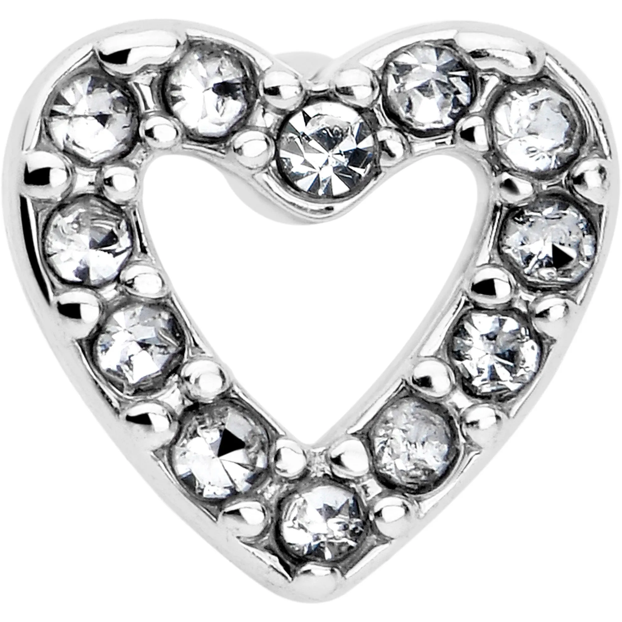 20 Gauge 7mm Clear Gem Hollow Paved Heart L Shape Nose Ring