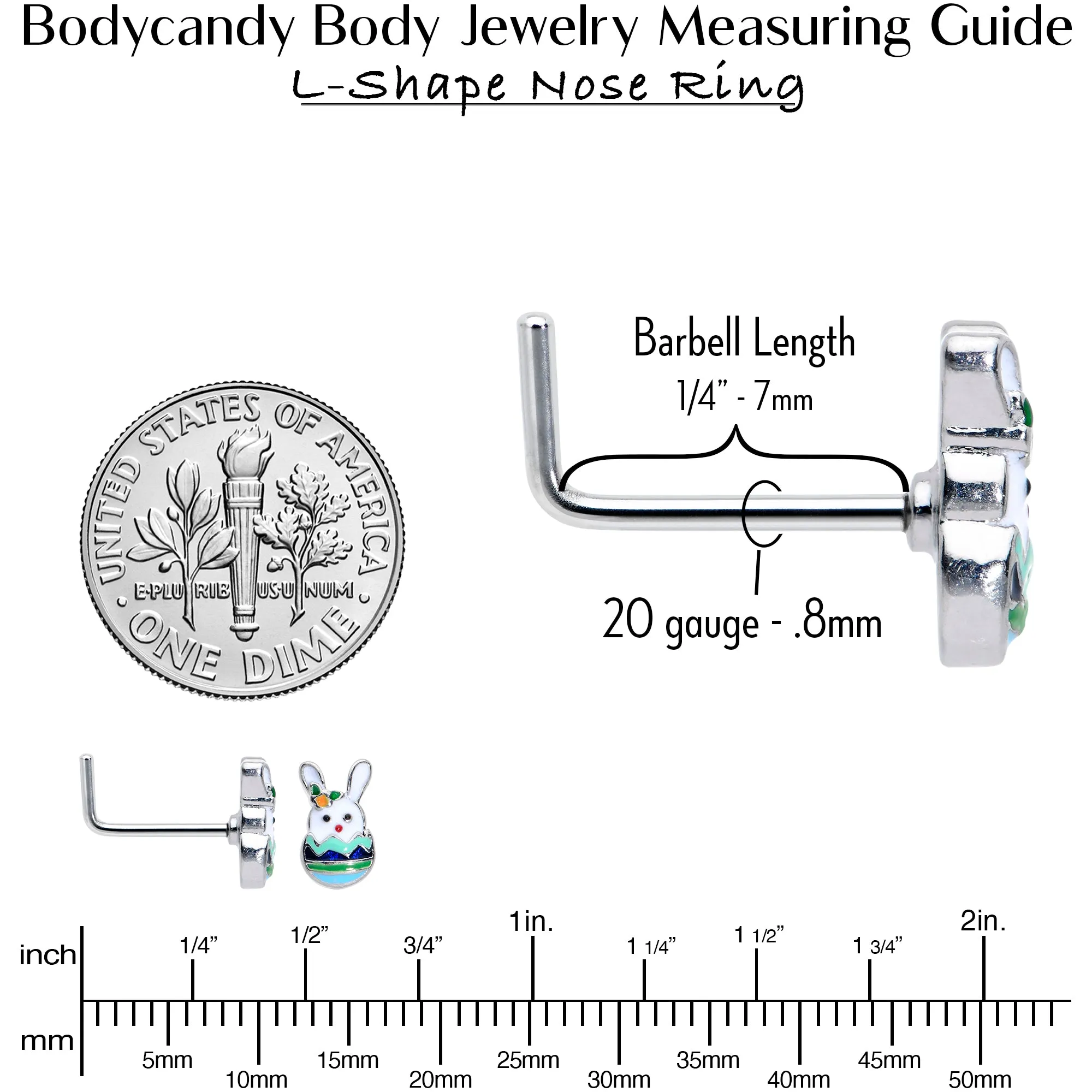 20 Gauge 7mm Easter Egg Bunny L Shape Nose Ring