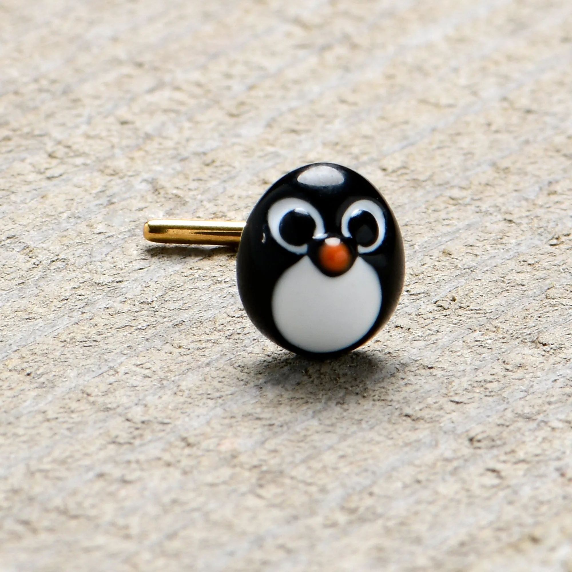 20 Gauge 7mm Gold Tone Round Penguin Face Holiday  L Shape Nose Ring