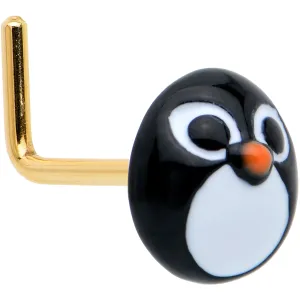 20 Gauge 7mm Gold Tone Round Penguin Face Holiday  L Shape Nose Ring