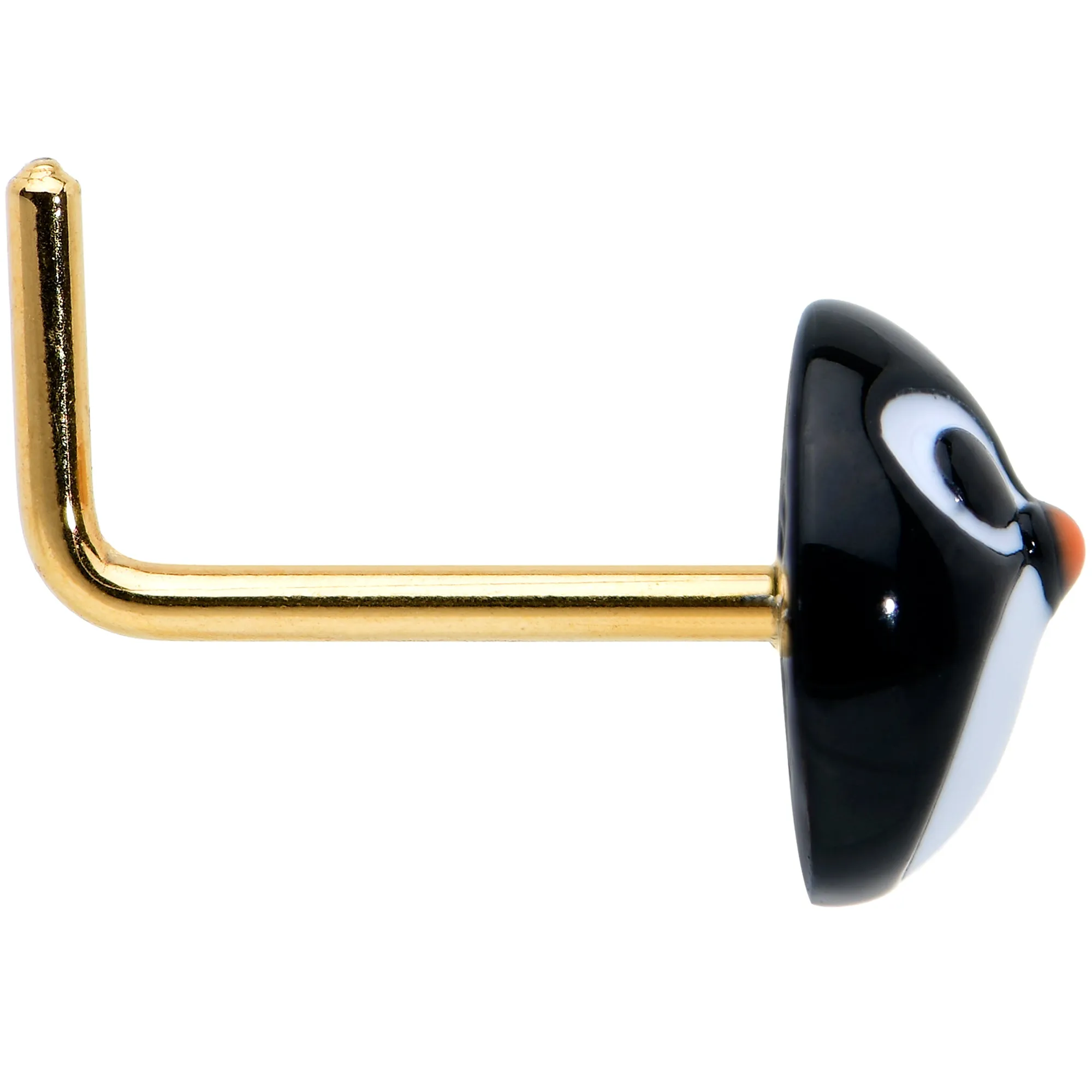 20 Gauge 7mm Gold Tone Round Penguin Face Holiday  L Shape Nose Ring