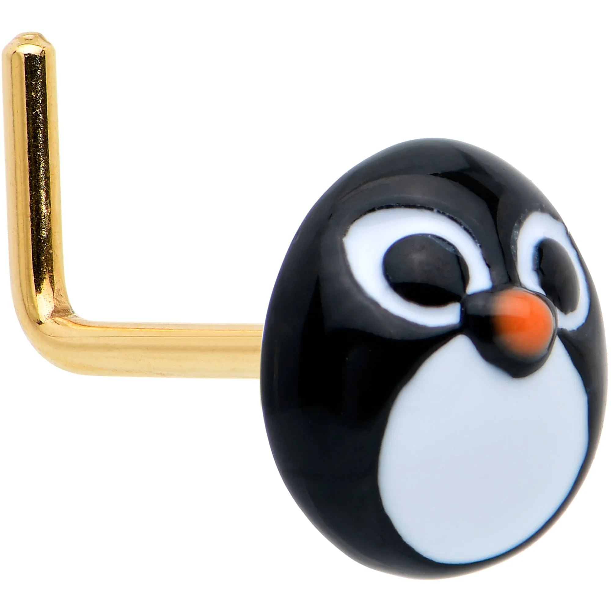 20 Gauge 7mm Gold Tone Round Penguin Face Holiday  L Shape Nose Ring