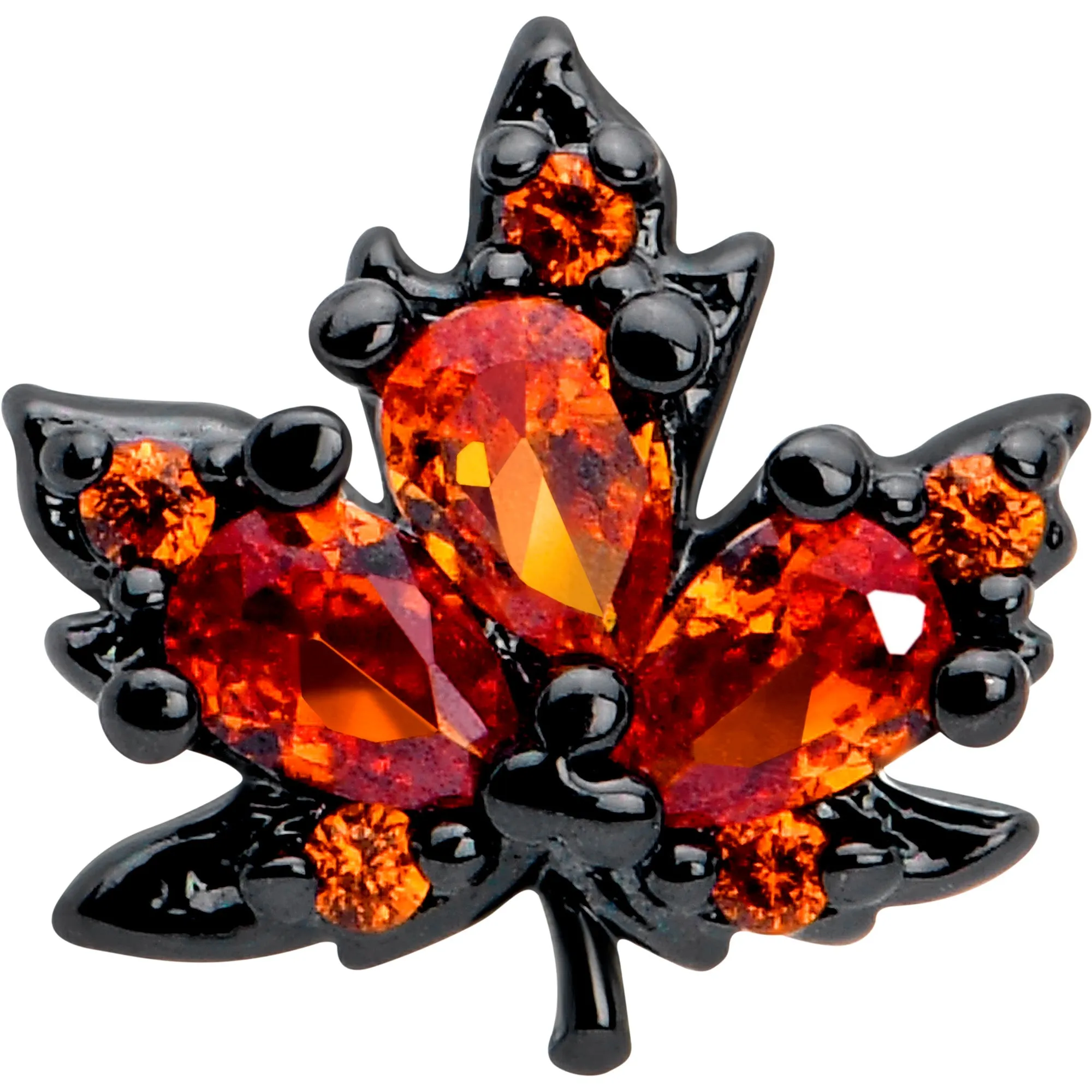 20 Gauge 7mm Orange CZ Gem Black Autumn Leaf L Shape Nose Ring