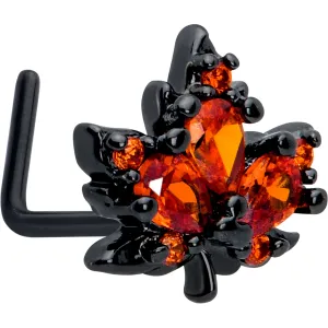 20 Gauge 7mm Orange CZ Gem Black Autumn Leaf L Shape Nose Ring