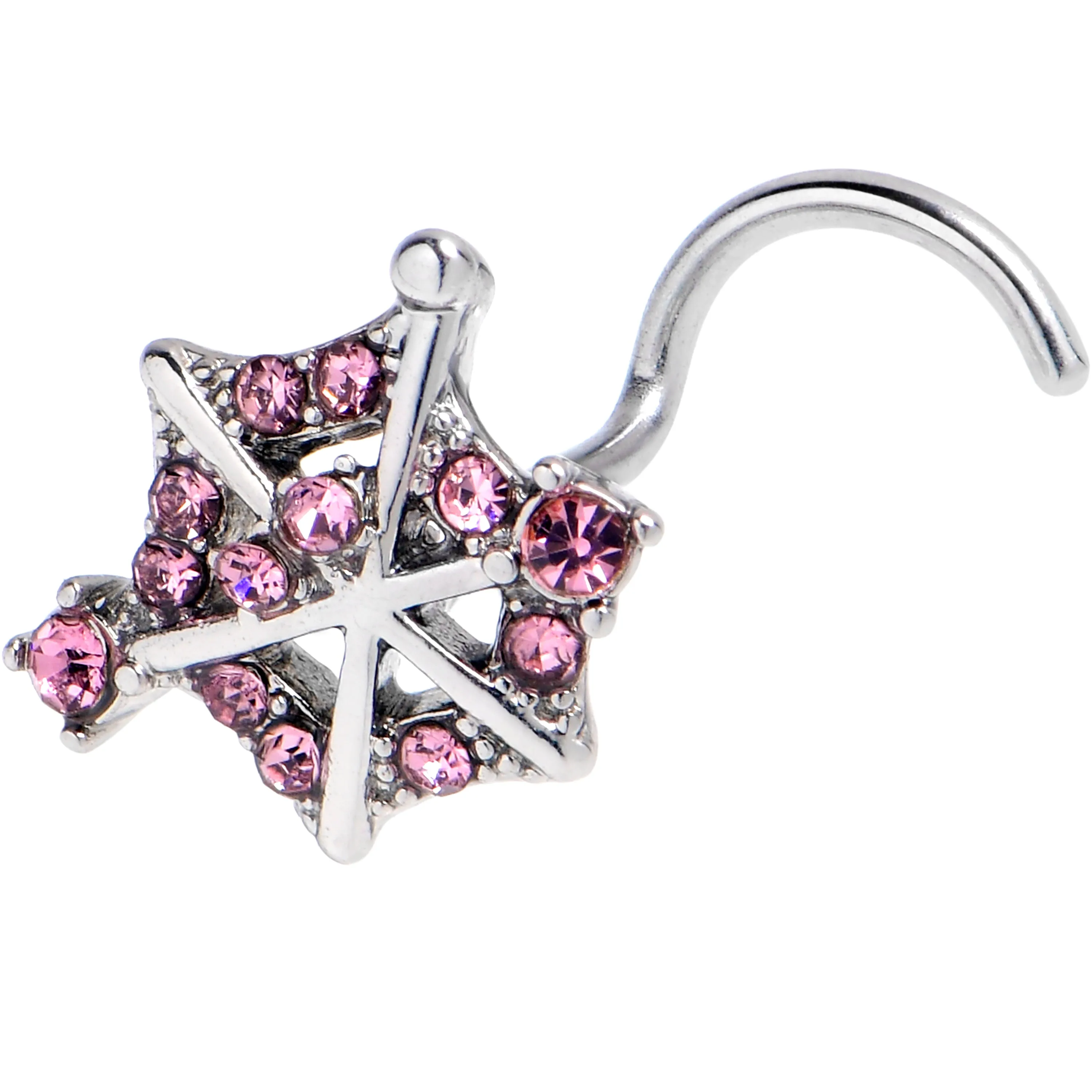 20 Gauge 7mm Pink Gem Spiderweb Goth Left Side Nose Screw