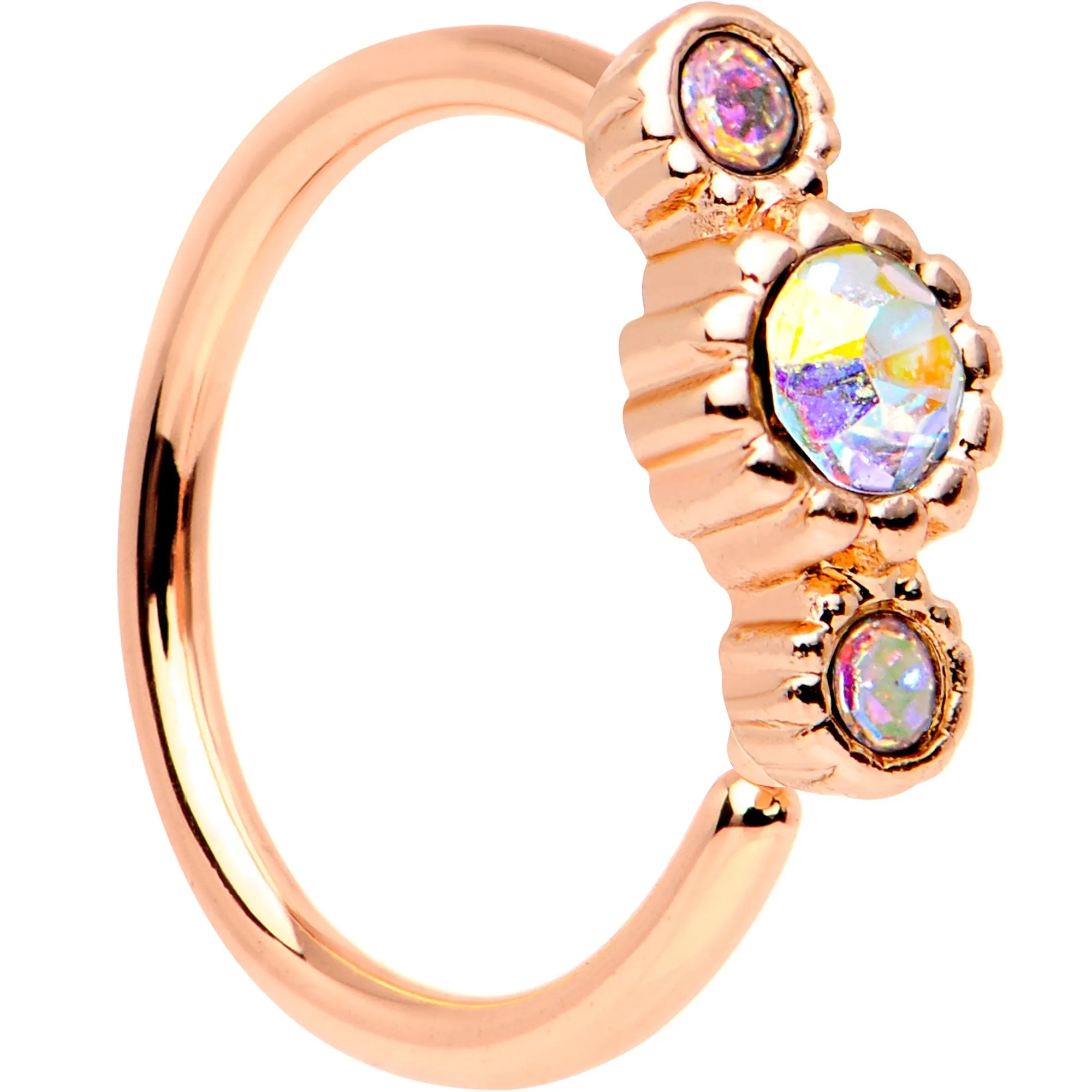 20 Gauge Aurora CZ Gem Rose Gold IP Triplet Seamless Circular Ring