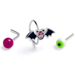 20 Gauge Bat Eyeball Halloween Nose Hoop Bone Set of3
