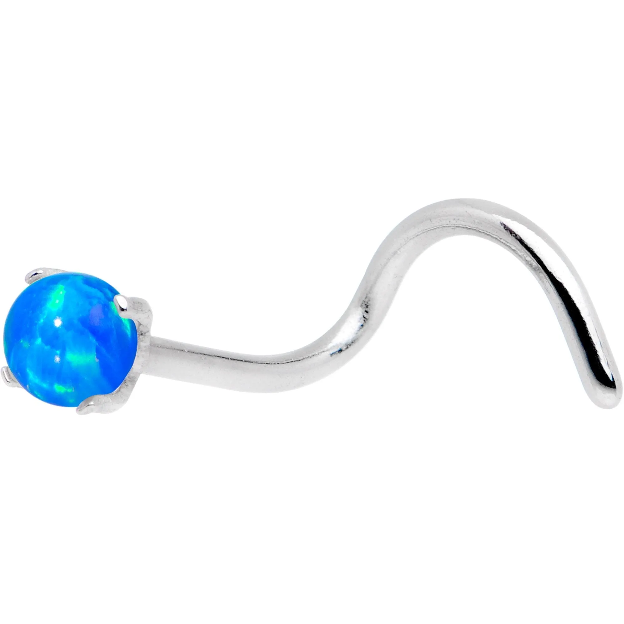 20 Gauge Blue Faux Opal Pronged Left Nose Screw