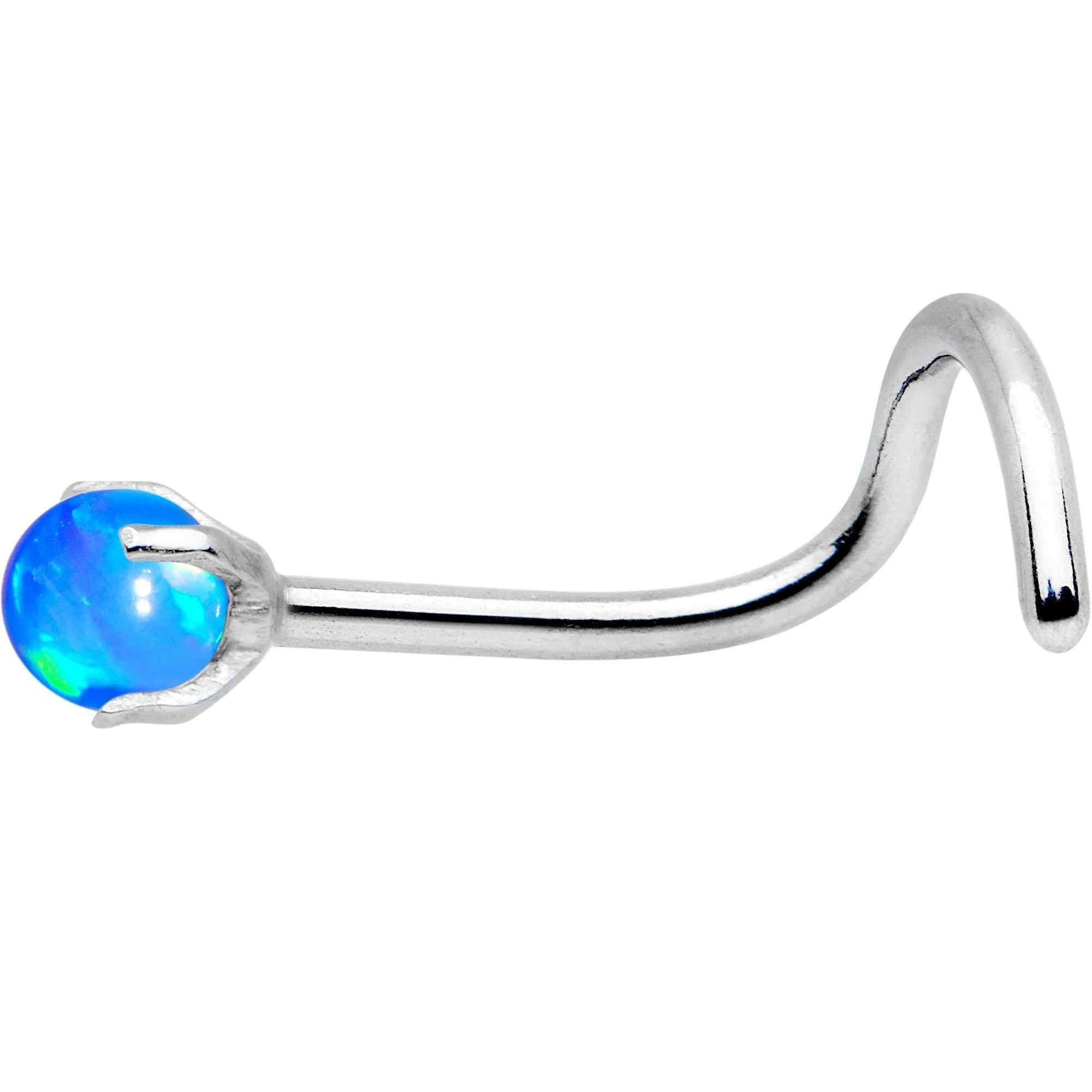 20 Gauge Blue Faux Opal Pronged Left Nose Screw